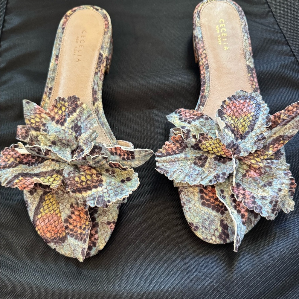 Cecelia New York Snake Print Bow Sandals